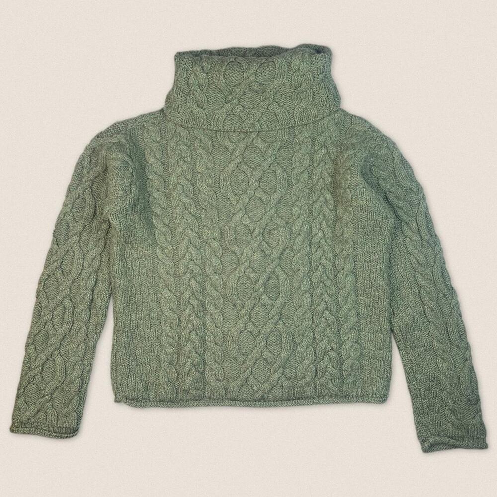 Vintage Green Turtleneck Wool Chunky Fisherman Sweater Inis Crafts Size Small‎ - Picture 2 of 4